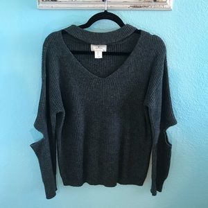 Dark Heather Grey Knit Cut Out Sweater